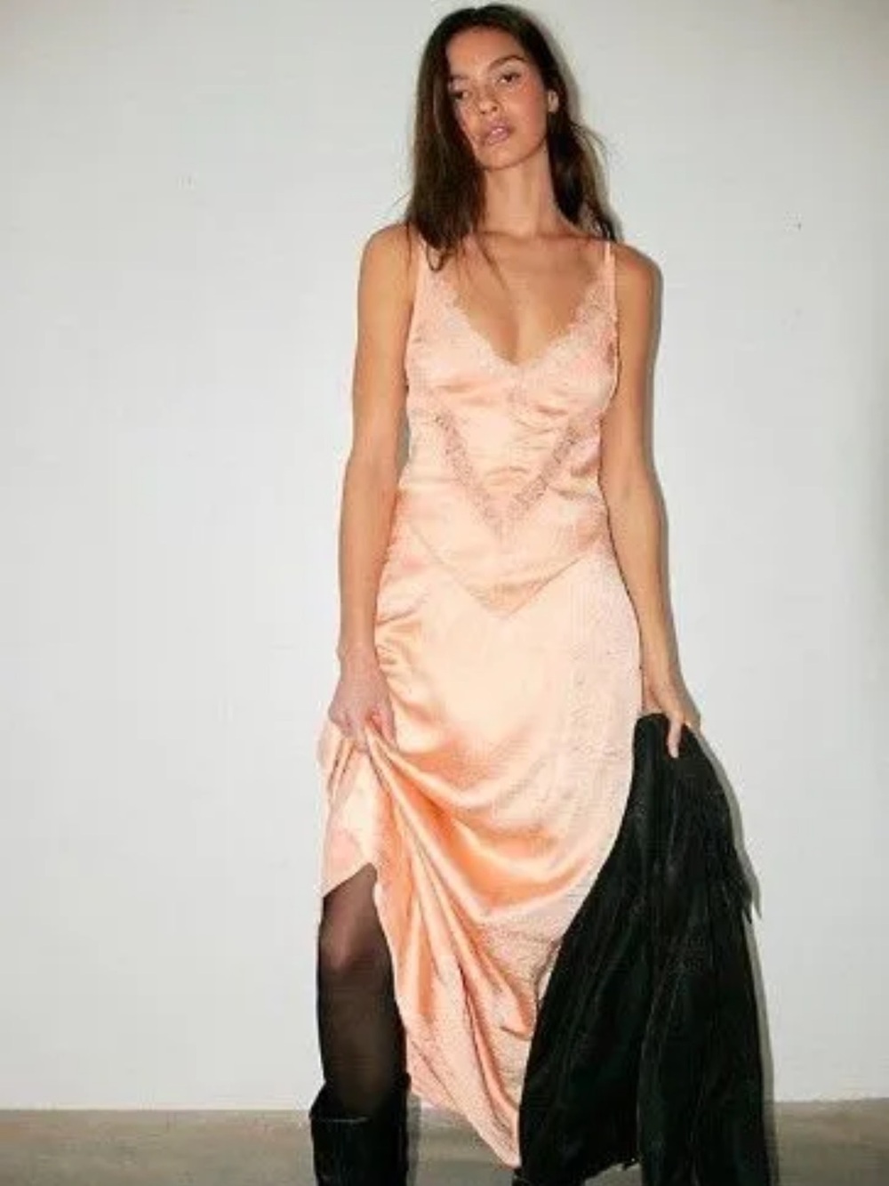 Free People Peach Satin Maxi Slip Dress